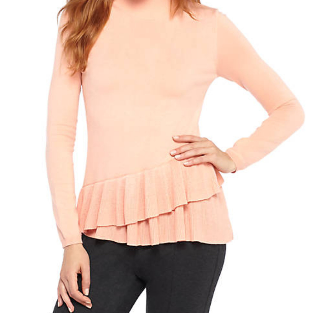 The Limited Mock Neck Layer Ruffle Hem Sweater